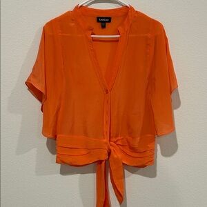 Bebe Vibrant Orange Button-Down Blouse